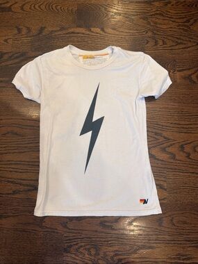 Aviator Nation White Tee with Navy Lightning Bolt